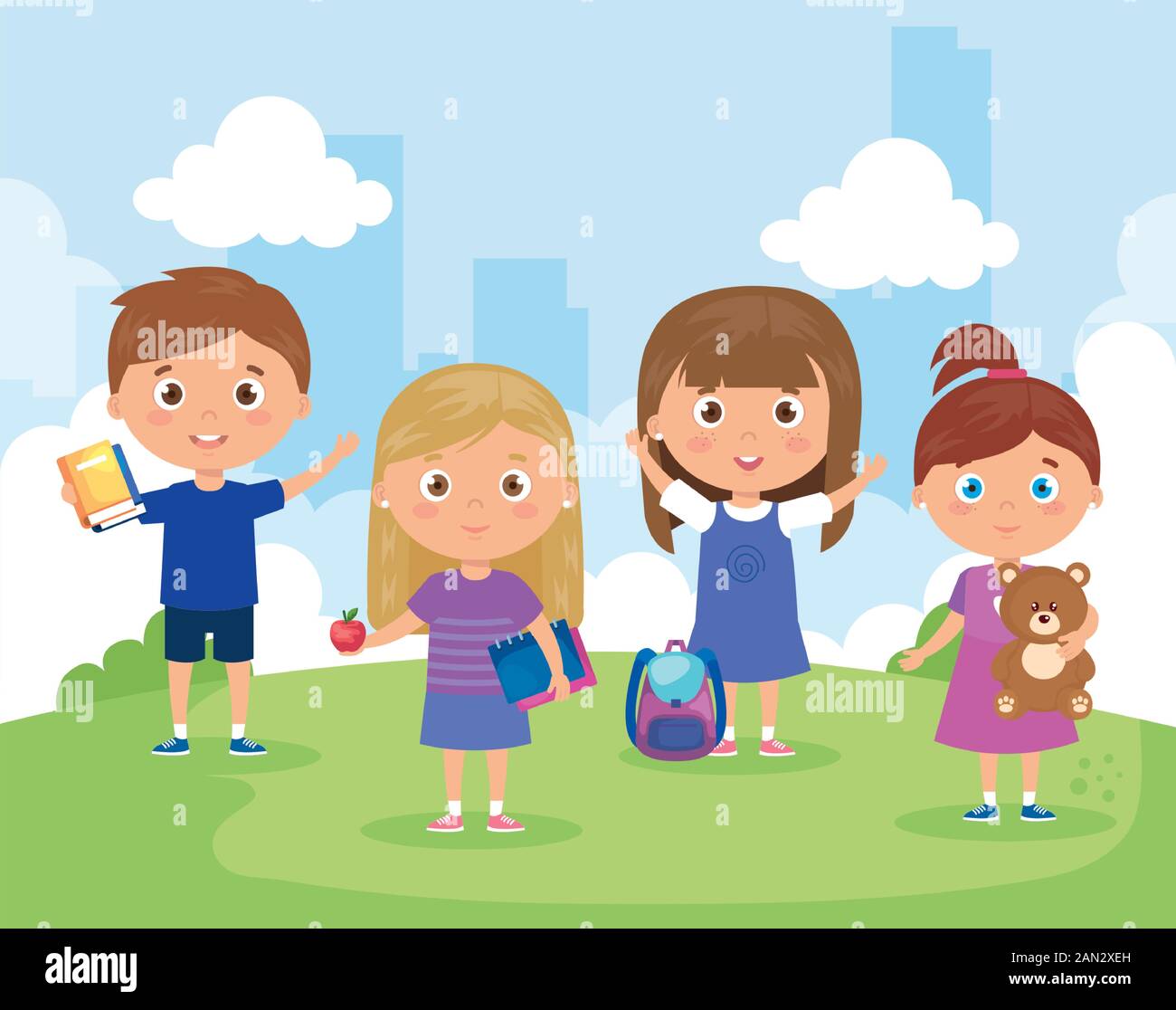 cute children standing smiling in landscape Stock Vector Image & Art ...