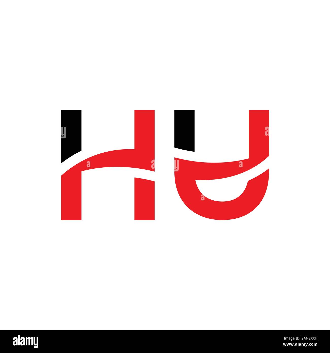 letter HU Logo Design Linked Vector Template With Red And Black. Initial HU Vector Illustration Stock Vector