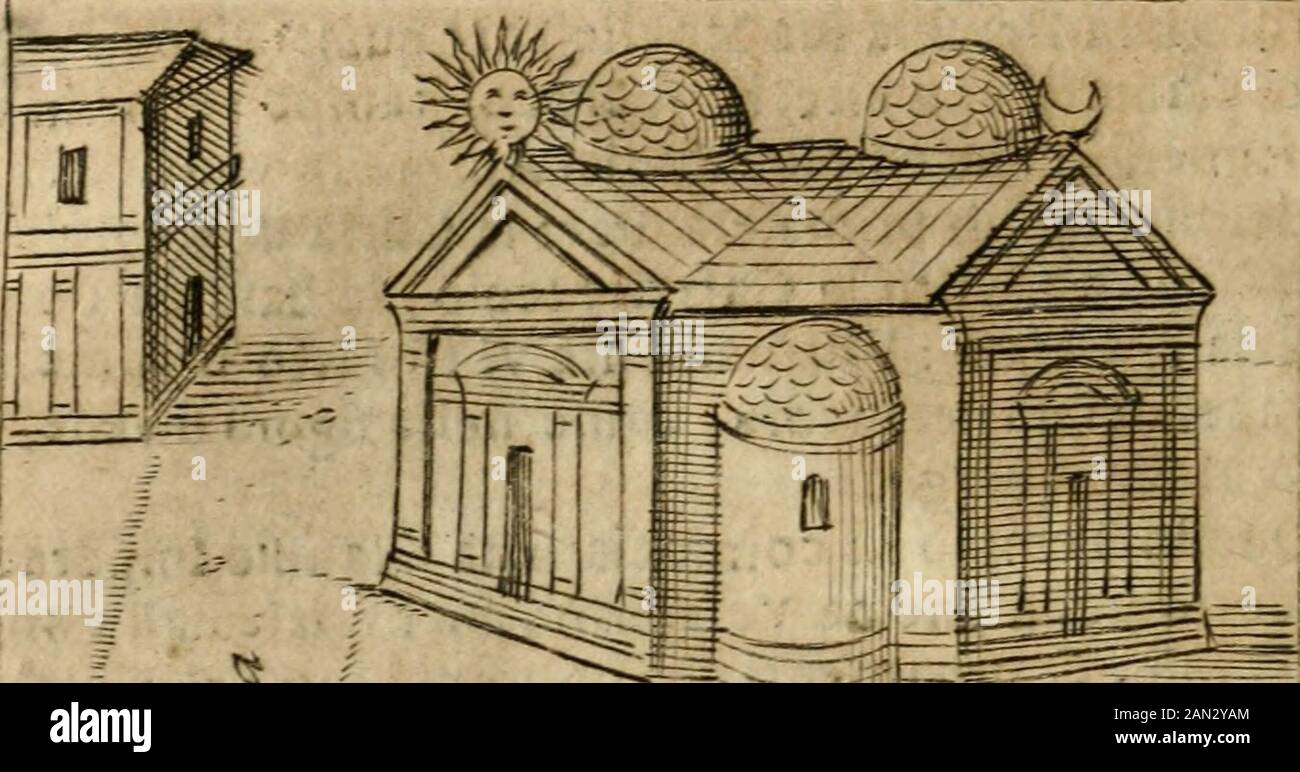 Ritratto di Roma antica : nel qvale sono figvrati i principali tempij, theatri, anfiteatri, cerchi, naumachie, archi trionfali, curie, basiliche, colonne, ordine del trionfo, dignita militari, e ciuili, riti cerimonie, & altre cose notabili : aggiuntoui di nuouo le vite, & effigie de' primi rè di essa, e le grandezze dell'Imperio Romano, con l'esplicationi istoriche de' piu celebri antiquarij . X&gt;e! tl6 R 0 M A. -?--j; iT.t^elSph ér^elintima ^r^ ^ T-di Vulcani Stock Photo