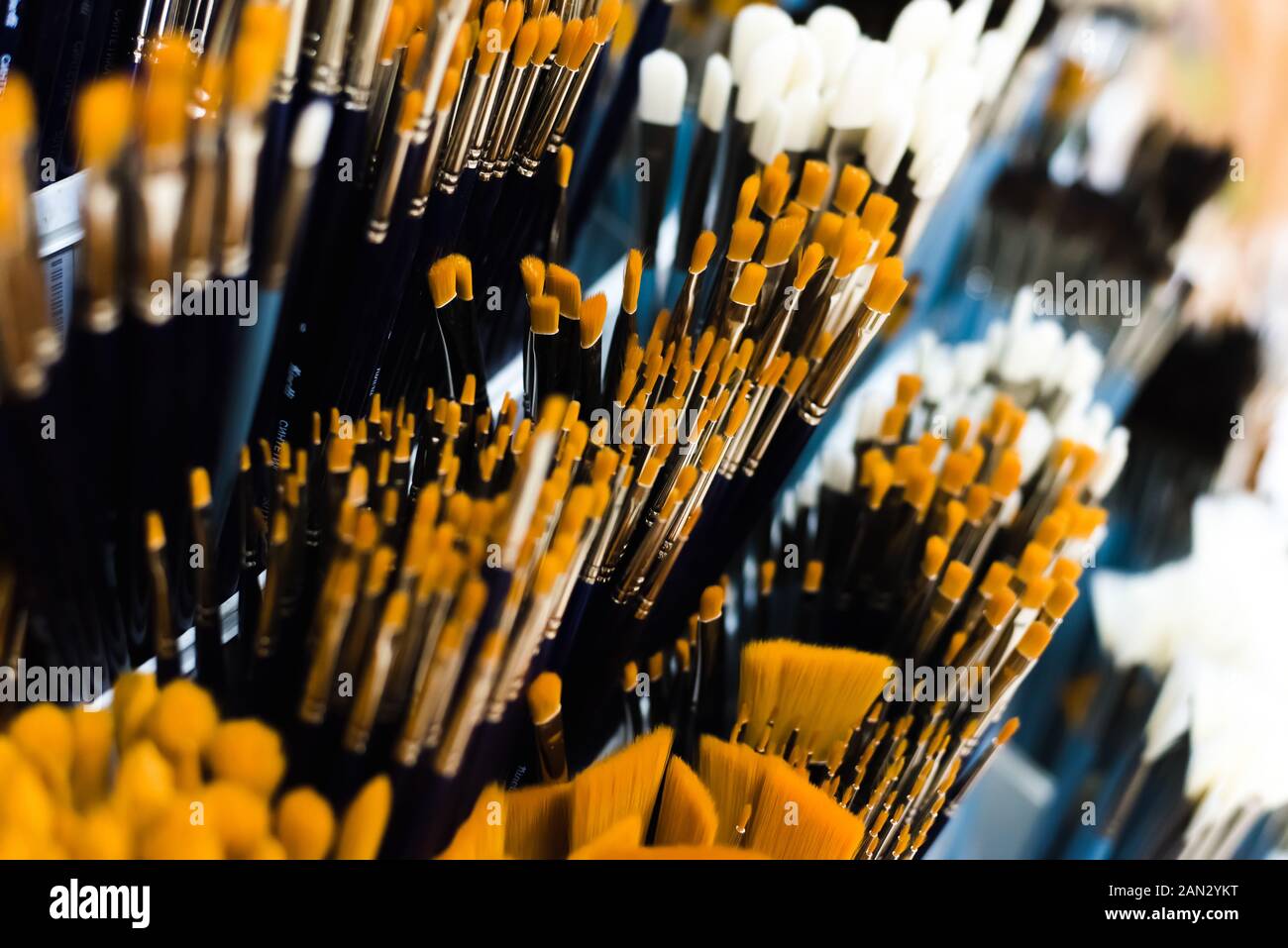 Group of artistic paintbrushes for artist. New paint brushes on shelf ...