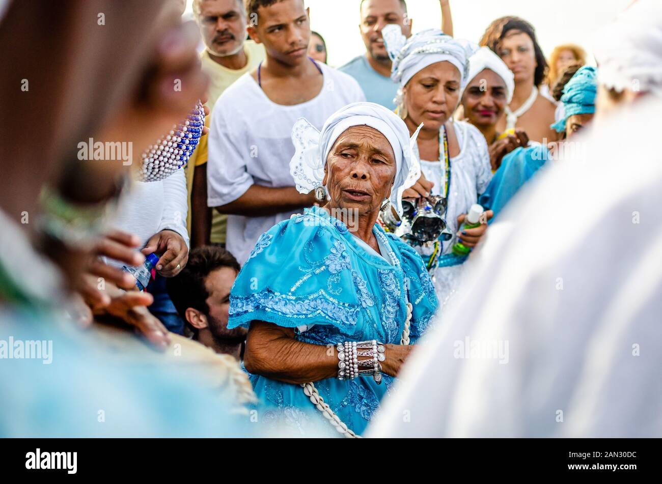 Photos of the traditional iemanja party at Rio Vermelho Beach, Salvador da Bahia, Brazil Stock