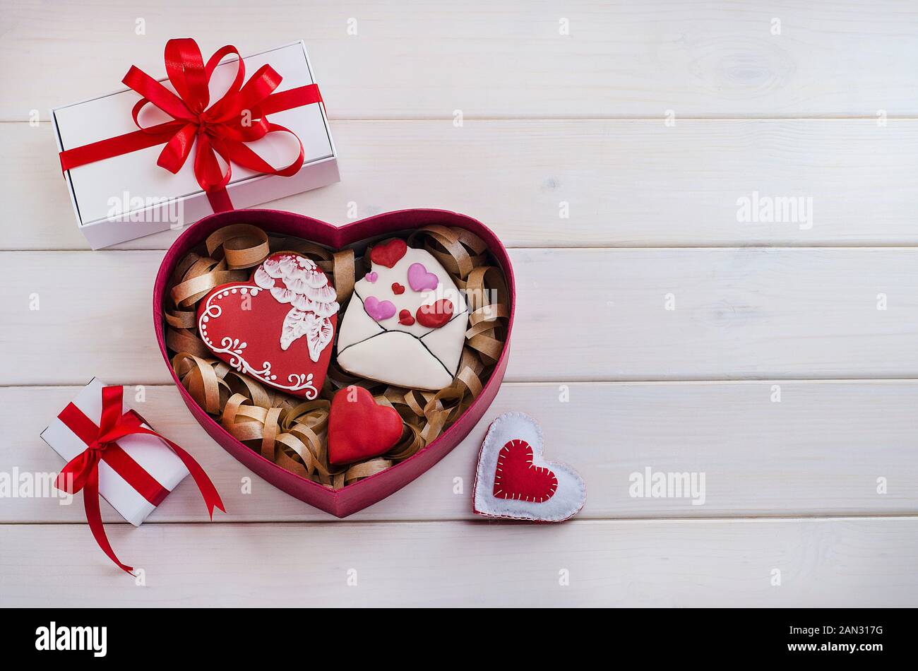 Red Valentine Cookie Gift Box with Heart Ribbon