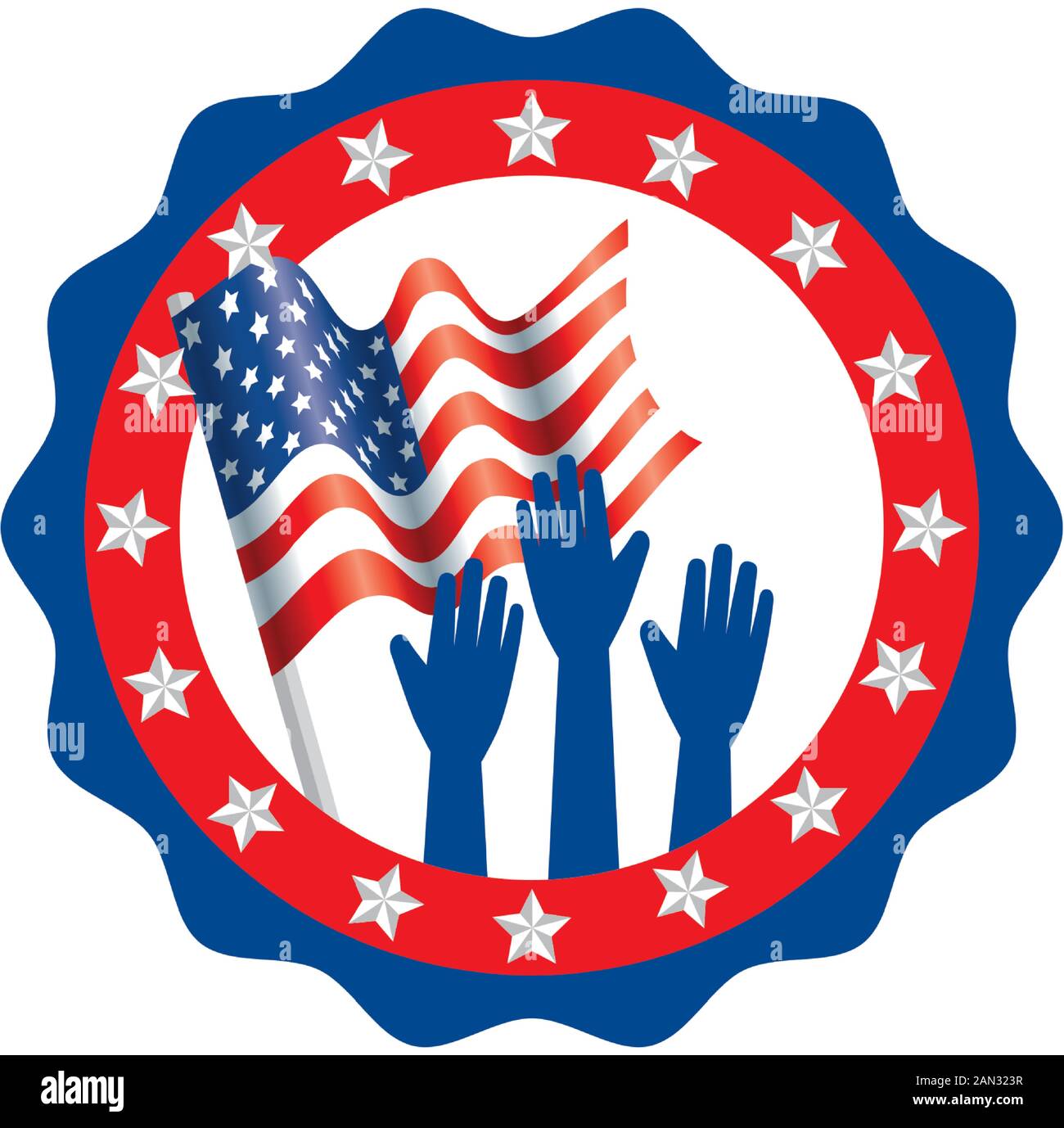 Isolated usa hands and flag inside seal stamp vector design Stock ...