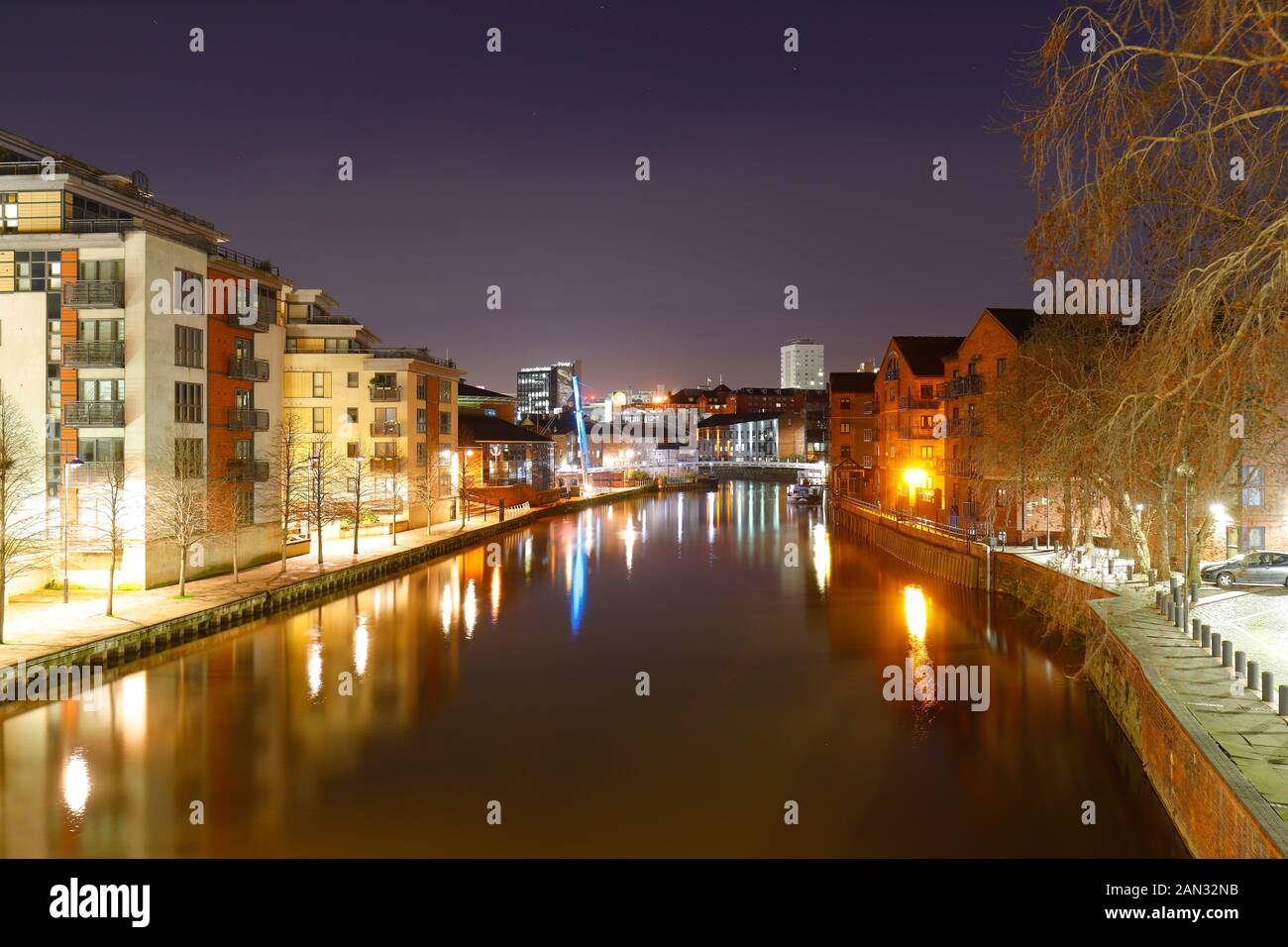 A view towards the Calls in Leeds City Centre from Crown Point Bridge Stock Photo