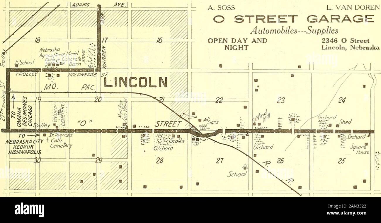 Huebinger's map and guide for Omaha-Denver transcontinental route; . t-ies I3tli and M St. LINCOLN, NEB. European Plan. Rates from $1 up.OHicially A.A.A. Endorsed. H. H. DILLON COMPANY Distributors HUDSON 33 In Nebraska and Kansas Courteous, Fair Treatment Accorded Tourists329-331 South llthSt. Lincoln, Nebraska SAVOY HOTEL European Special Appointments for Autoists Cafe open until 6:30 a. m. to 1 1:30 p. m. Rooms from 75c to $3.00 L. L. LINDSEY, Prop 158 NOTE—The road north at 27th and O St. for Omaha. East on O St. to Nebraska City.For continuation to Nebraska City see page ^S.  MeA{. A. SOS Stock Photo
