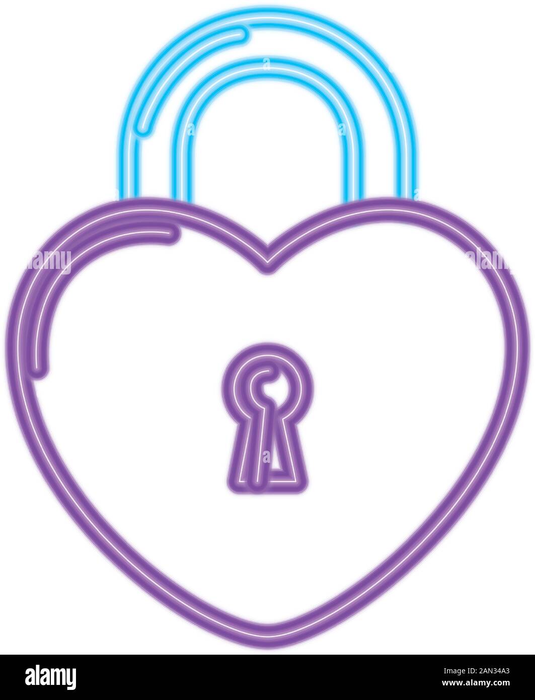 security padlock with heart shaped in neon light Stock Vector