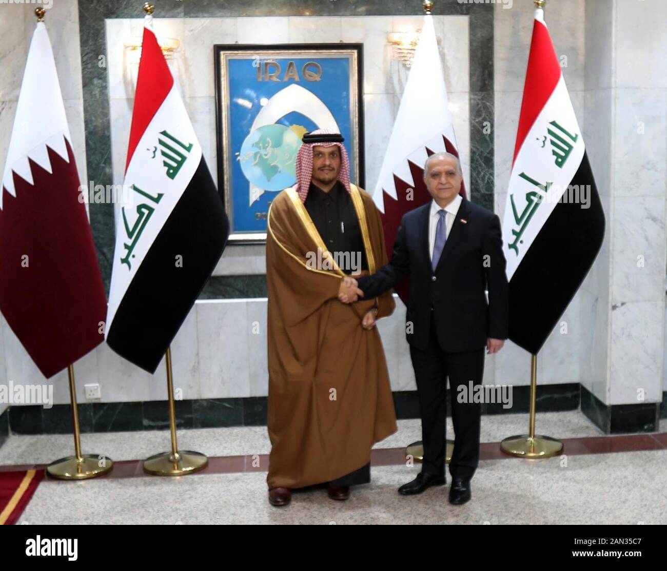 Baghdad, Iraq. 15th Jan, 2020. Iraqi Foreign Minister Mohammed al 