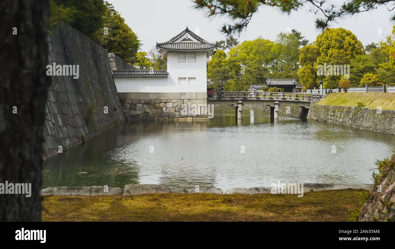 guard tower and moat at nijo-jo castle in kyoto Stock Photo