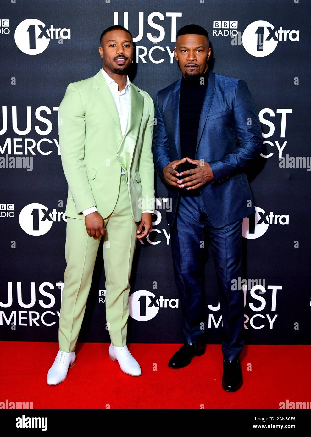 Michael B. Jordan (left) and Jamie Foxx attending the UK special screening  of Just Mercy held at the Vue Cinema, Leicester Square in London Stock  Photo - Alamy