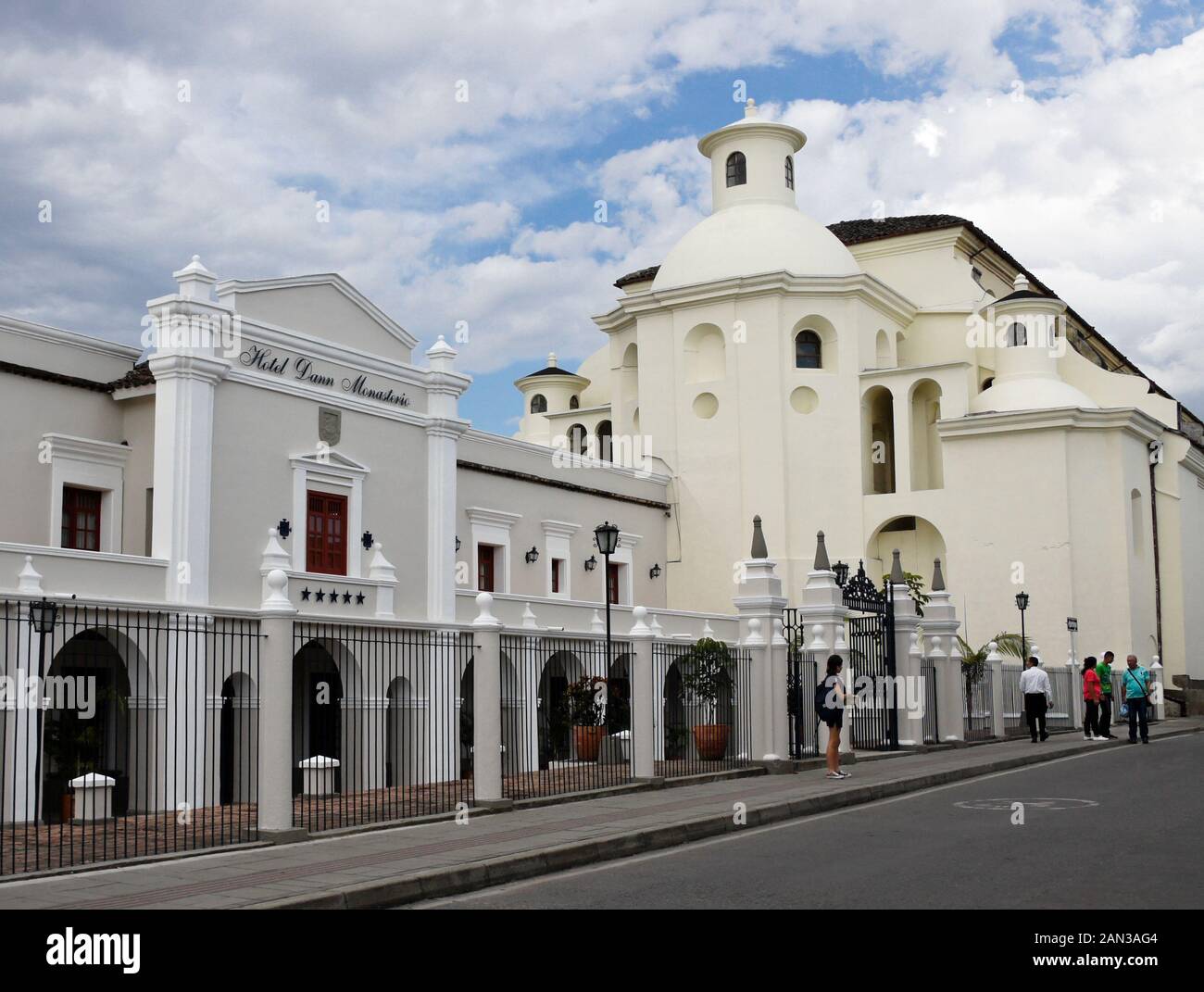 Hotel Dann Monasterio and Iglesia San Francisco, 'White City' of Popayan, Colombia Stock Photo