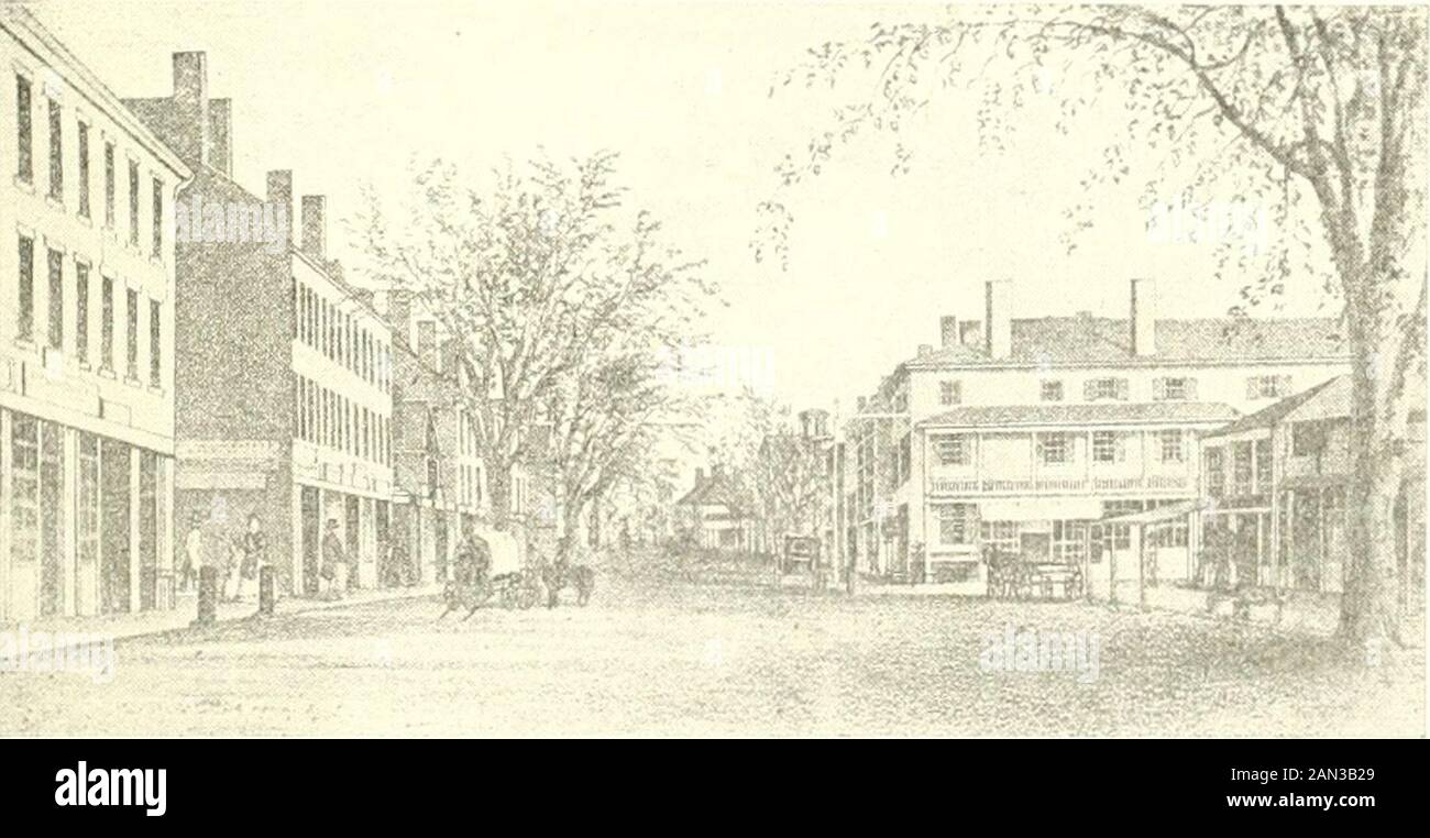 History of Worcester and its people . OLD MAIN STREET VIEW TAKEN ABOUT 1840.Frum near Harriiiyliin ClnuT lunkint; iKirtli. 3/8 HISTORY OF WORCESTER of Worcester, but the request was refused and for many years this townhad citizens exercising rights, and subject to duties within the limits ofWard. The town of Ward became Auburn in 1837. Selectmen of the Town Charles .-Mien. 1832. Jiiscph Allen, 1783. David Andrews, 1798, 1802. Daniel Baird, 1786-89. Nathan Baldwin, 1770. Edward Bangs, 1803-08. Edward Bangs Jr., 1823-24. Samuel Banister, 1837. Joseph Barber, 1780. William Barber, 1842. Gen. E. L Stock Photo