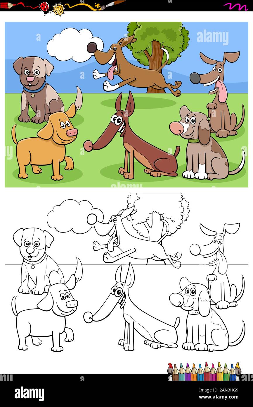 Cartoon Illustration of Funny Dogs Animal Characters Group Coloring ...