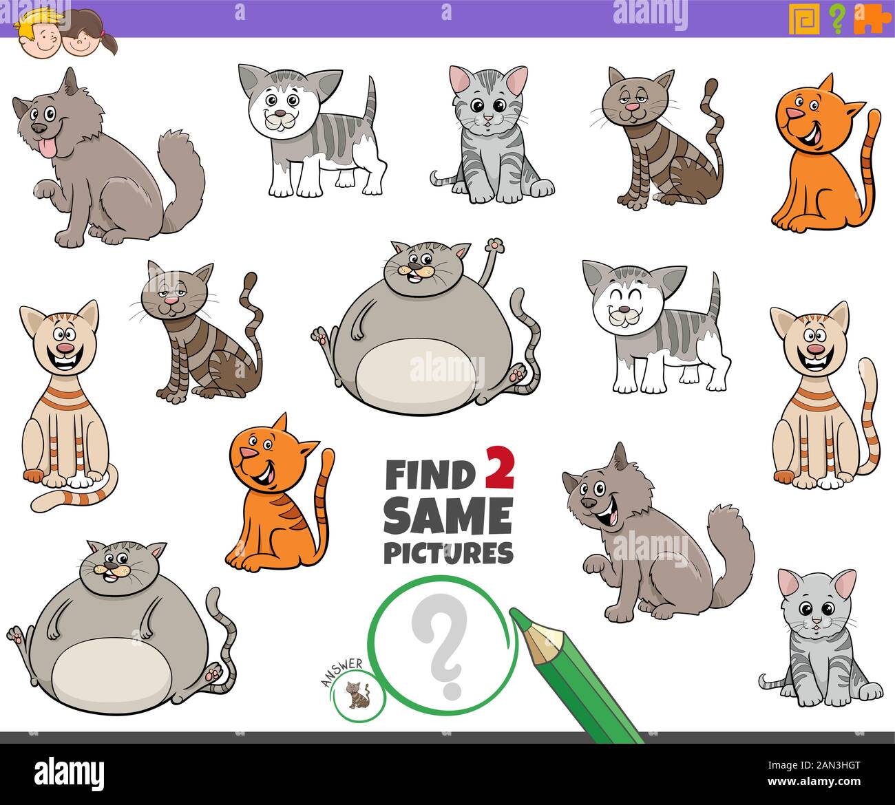 Cartoon Illustration of Finding Two Same Pictures Educational Activity ...