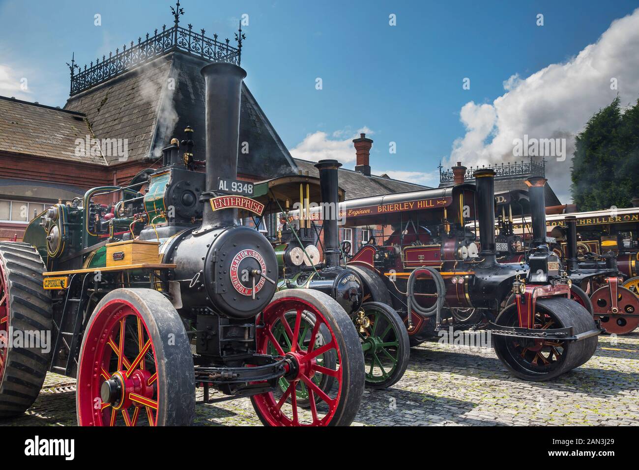 Vintage UK steam traction engines preserved, on show and working at a