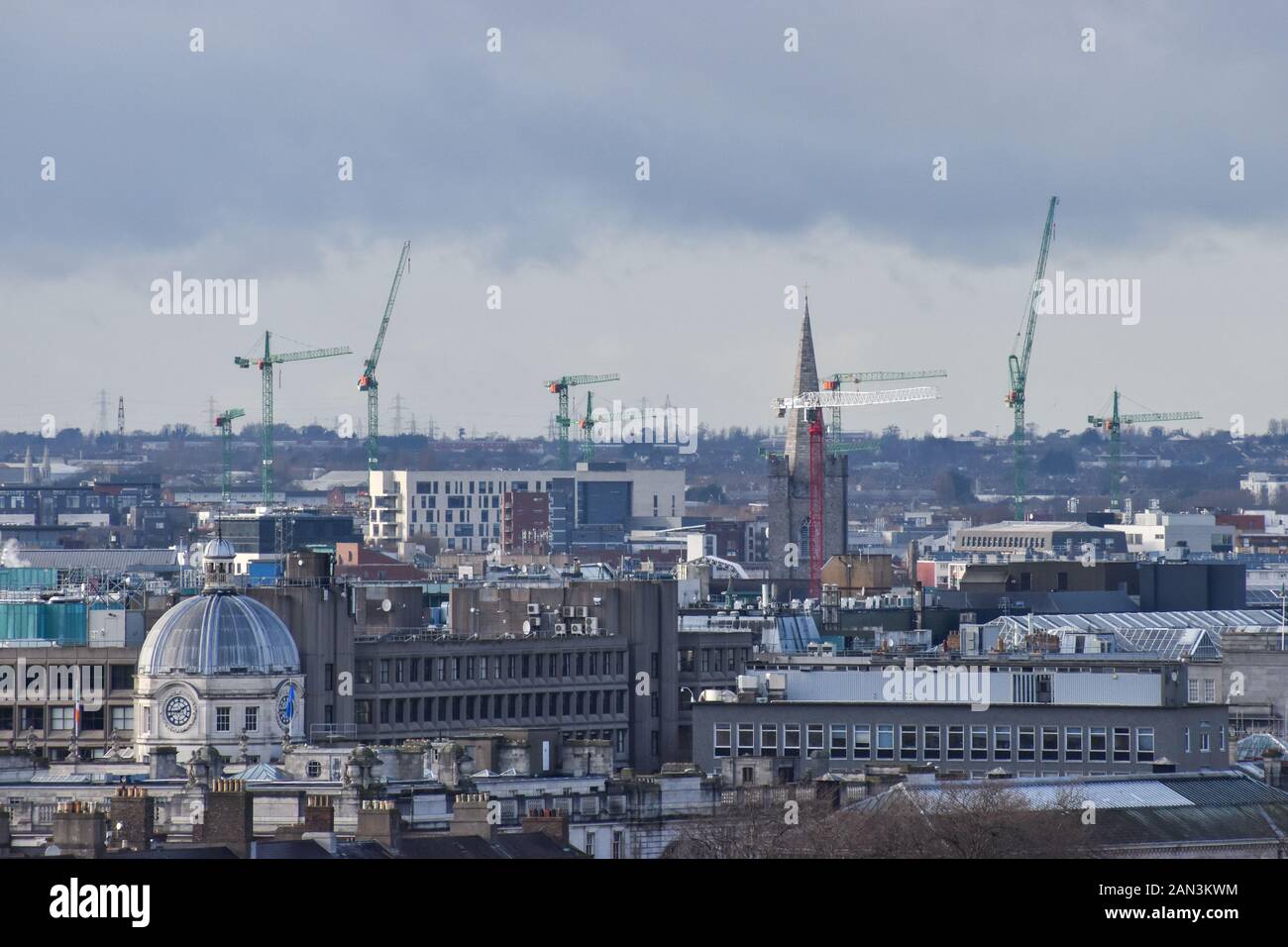 Dublin, Ireland - January 13, 2020: Dublin skyline with construction and lots of cranes across the city Stock Photo