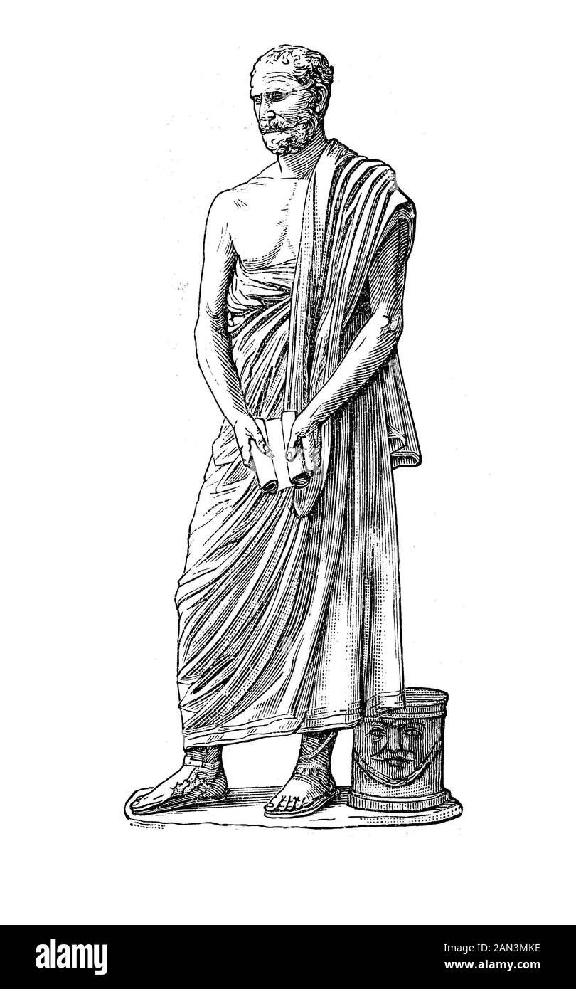 Demosthenes, 384 to 322 BC, a Greek statesman and orator of ancient Athens, Greece,   /  Demosthenes, 384 bis 322 v. Chr., Ein griechischer Staatsmann und Redner des antiken Athen, Griechenland, Historisch, digital improved reproduction of an original from the 19th century / digitale Reproduktion einer Originalvorlage aus dem 19. Jahrhundert Stock Photo