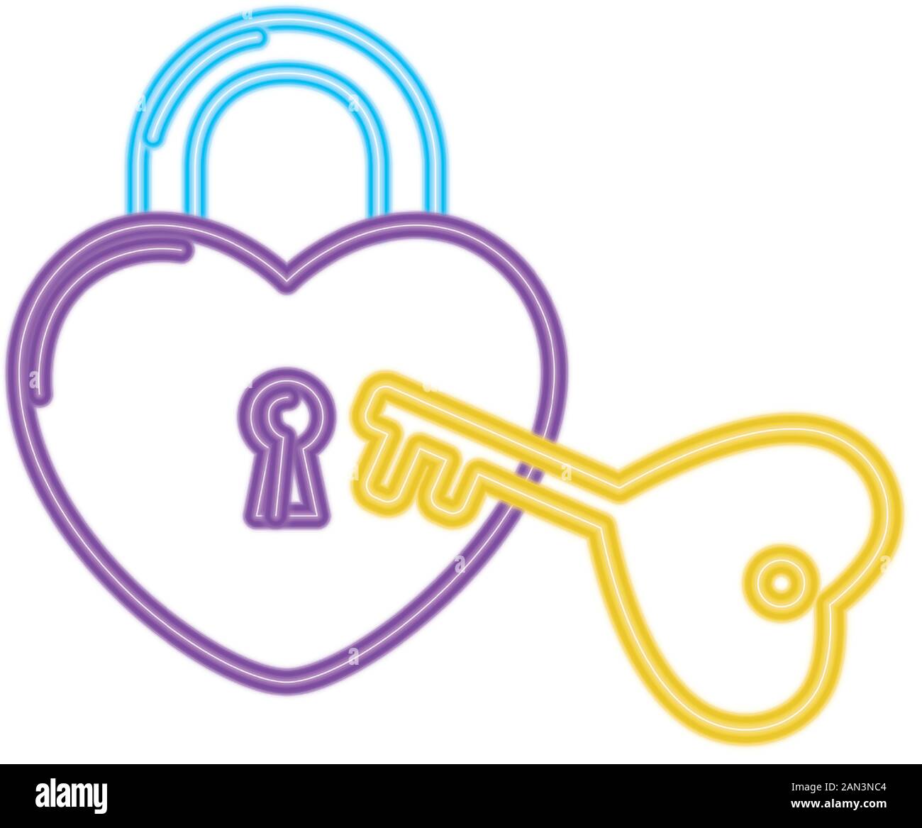 security padlock with heart shaped in neon light Stock Vector