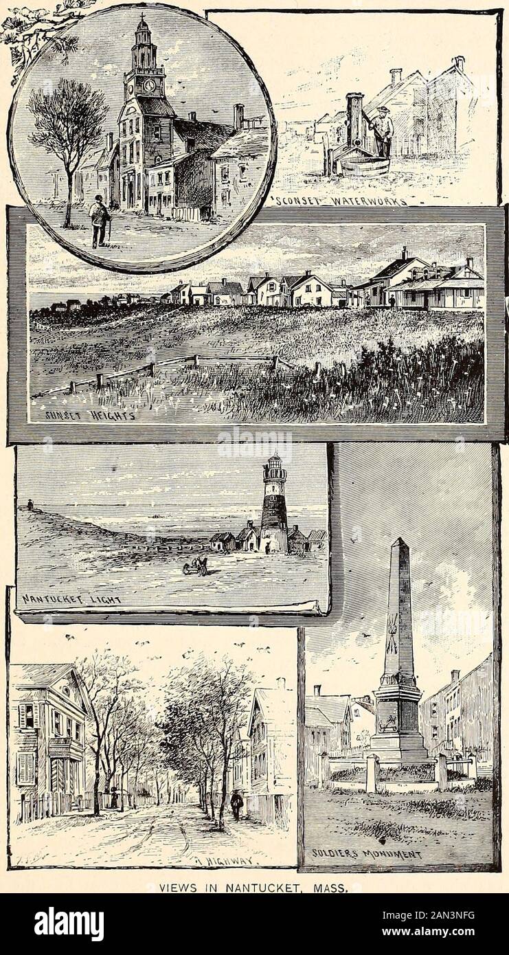 The Bay State monthly : a Massachusetts magazine . fromthe shore, and saw the fine views which it afforded him, he admiredthe judgment of Eastman Johnson, the artist, in building his summer-house and studio there. A little farther on, upon the Bluffs, the highestpoint on the island, he noted the house of Charles OConor with thelittle brick building close by for his library; he then decided that anisland which could give such physical benefit as this was said to havegiven to Mr. OConor, would not be a bad one in which to invest. Sothe value of the Cliff or Bluffs he placed in his note-book for Stock Photo