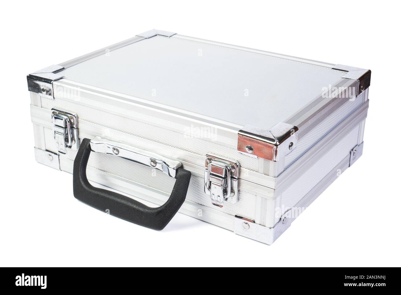 Metal suitcase. Travel luggage, baggage. Safety Metallic Suitcase Stock