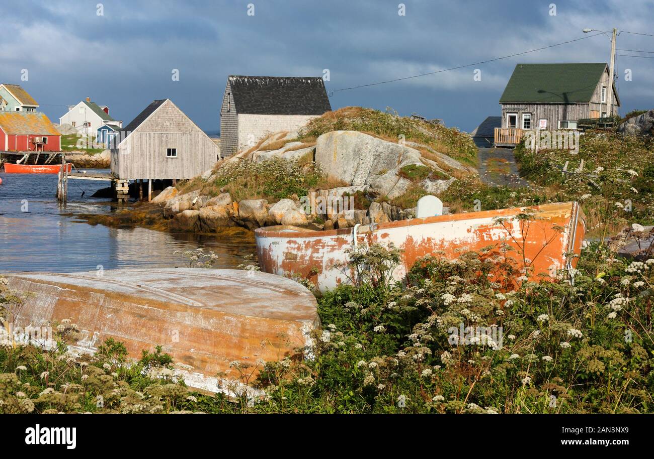 Boats Docked at Peggy Cove, Nova Scotia, Canada. Peggys Cove is a small
