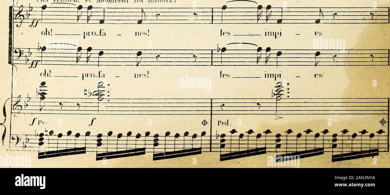 Les Huguenots : opéra en cinq actes . É J 3Z: die cneur  rcz: (narguant les catholiques] rs P-P-P I* PP-P • 1 P-P—P P P-PrP P ratanlan plan ratanlan plan ralaplan plan rat aplati plan fm oui! ratanlan ni an rata e g-i»-1;» 1» -g 1» P p7 Dk 7- T) T-TTl—fJ m t=¥ yut- V TTV K ratanlan plan ratanlan plan(ils edatrtii et menacent les soldats.) ralaplan plan ralaplan plan. i i l 7 idt Z Se ±feï £=£ 7 ? g £ £ rata plan plan 7 g E 7 M^-kt-U -i—- 7 f 7 ^ tÉg g É et rata plan plan 7 • g jt  ^n I ralaplanplan * ratfiplanplan SE #—-# g—fc»—p- f^ËÏ •—-#- *=ftgr y . v y y de   vrait l&gt; ru   1er en ^ Stock Photo