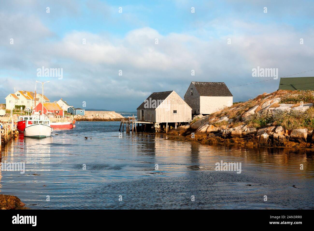 Boats Docked at Peggy Cove, Nova Scotia, Canada. Peggys Cove is a small