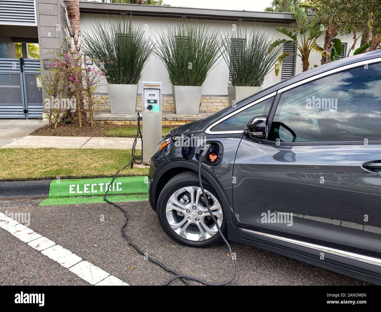 Orlando,FL/USA1/14/20 A Chevy Bolt electric vehicle charging at a