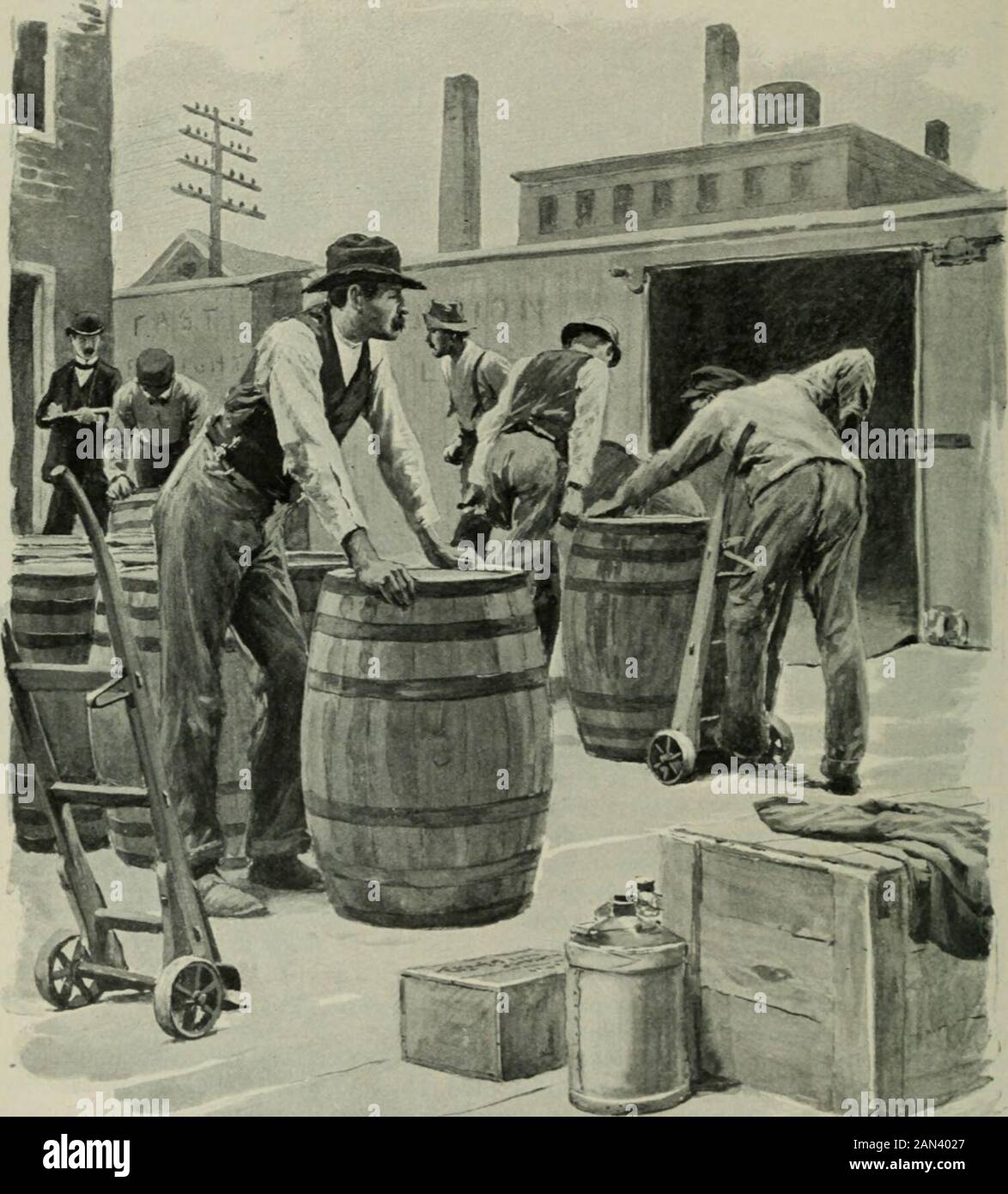 Scribner's magazine . lege of fitting Ebens familyout with shoes a few weeks previous.Eben belongs to the frnige of labor.He has no trade, being merely a handlerof material—what is called a roustabout—at a factory. In palmy times of employ- 106 THE IVORKIXG-MAN ment Eben helps load cars at a great2)aint plant. He is a political characteralso, and works out poll taxes occasion-ally. He does not shun the foamingbeer-mug or the still red glass ; in facthe spends (in spite of his popularity onthe street) a good deal more money thanhe can afford in drink ; but I never haveheard that he was intoxica Stock Photo