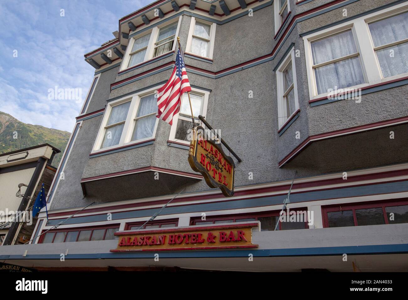 The Alaskan Hotel and Bar in Juneau, Alaska is listed on The National Register of Historic Places. Stock Photo