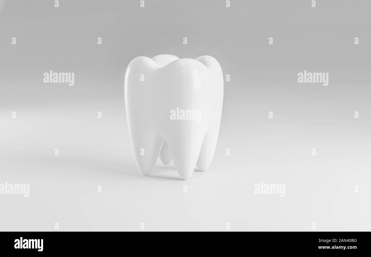 White healthy Tooth isolated on white background with copy space 3d illustration render Stock Photo