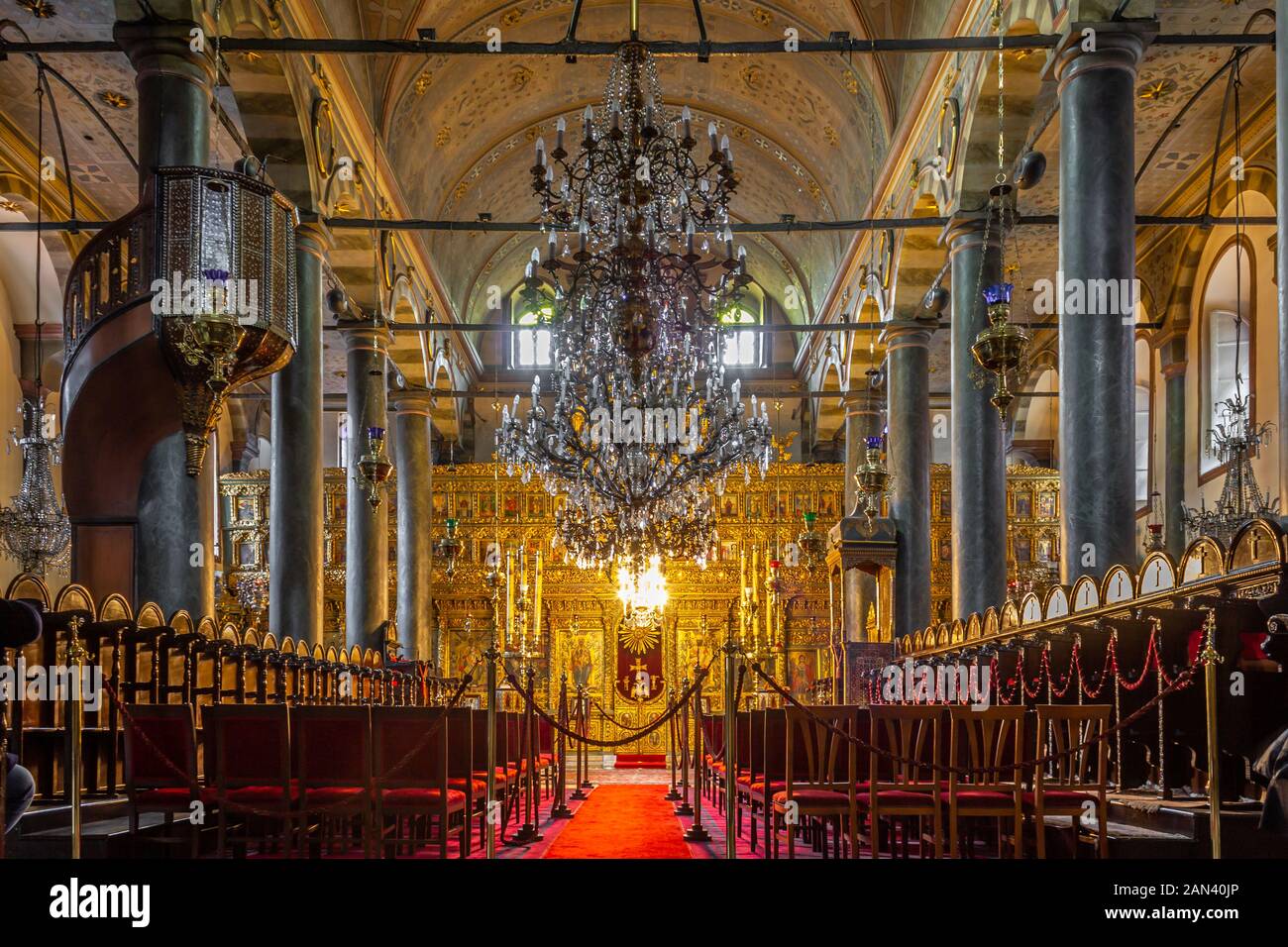 Balat, Fatih, Istanbul / Turkey - January 13 2020: The Patriarchal Church of St. George, Constantinople Ecumenical Orthodox Patriarchate interior view Stock Photo