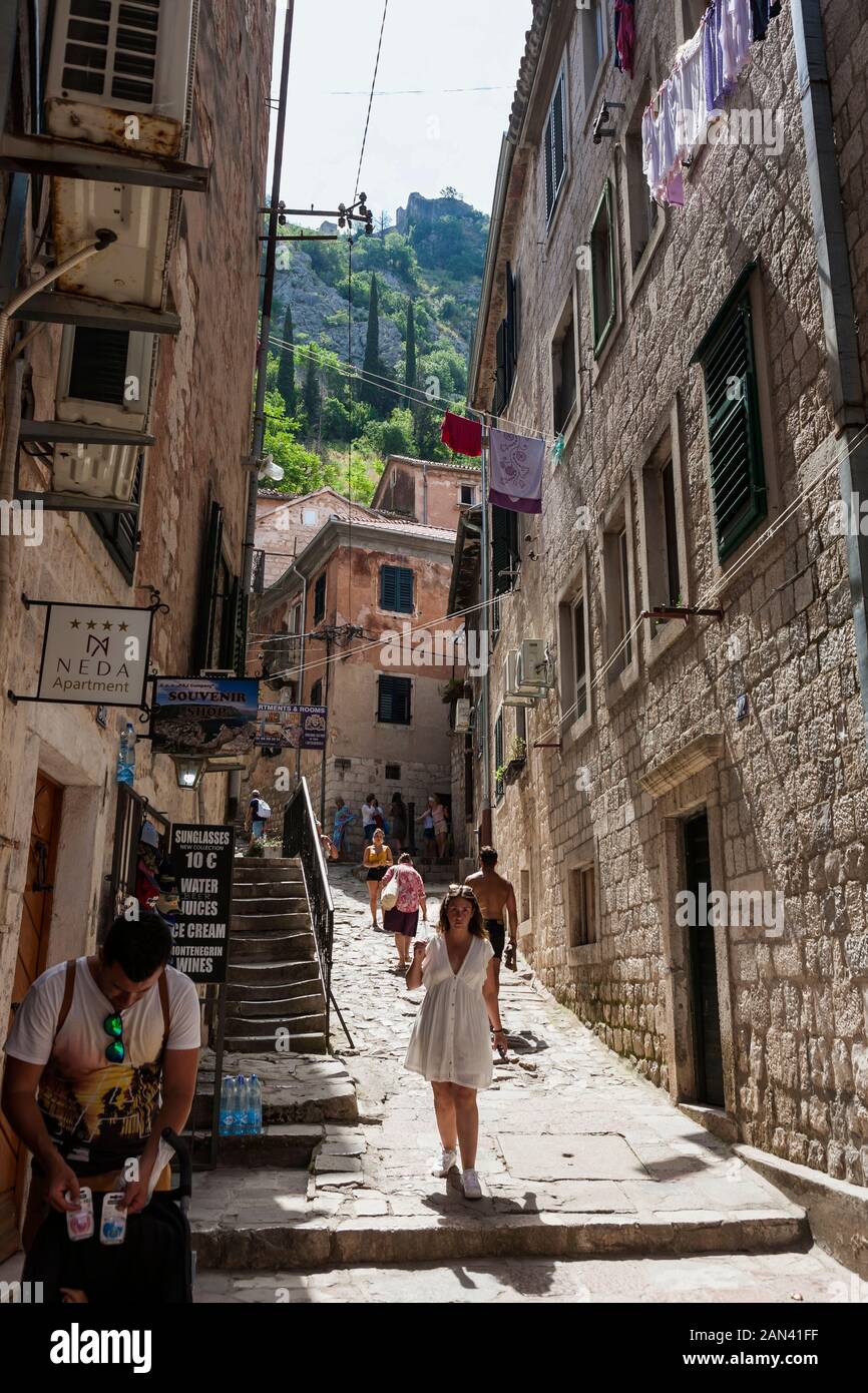 Lane leading down from the Fort of St. Ivan, Kotor, Montenegro Stock Photo