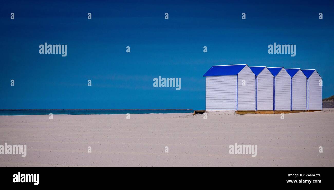 Beach scene with changing huts Stock Photo