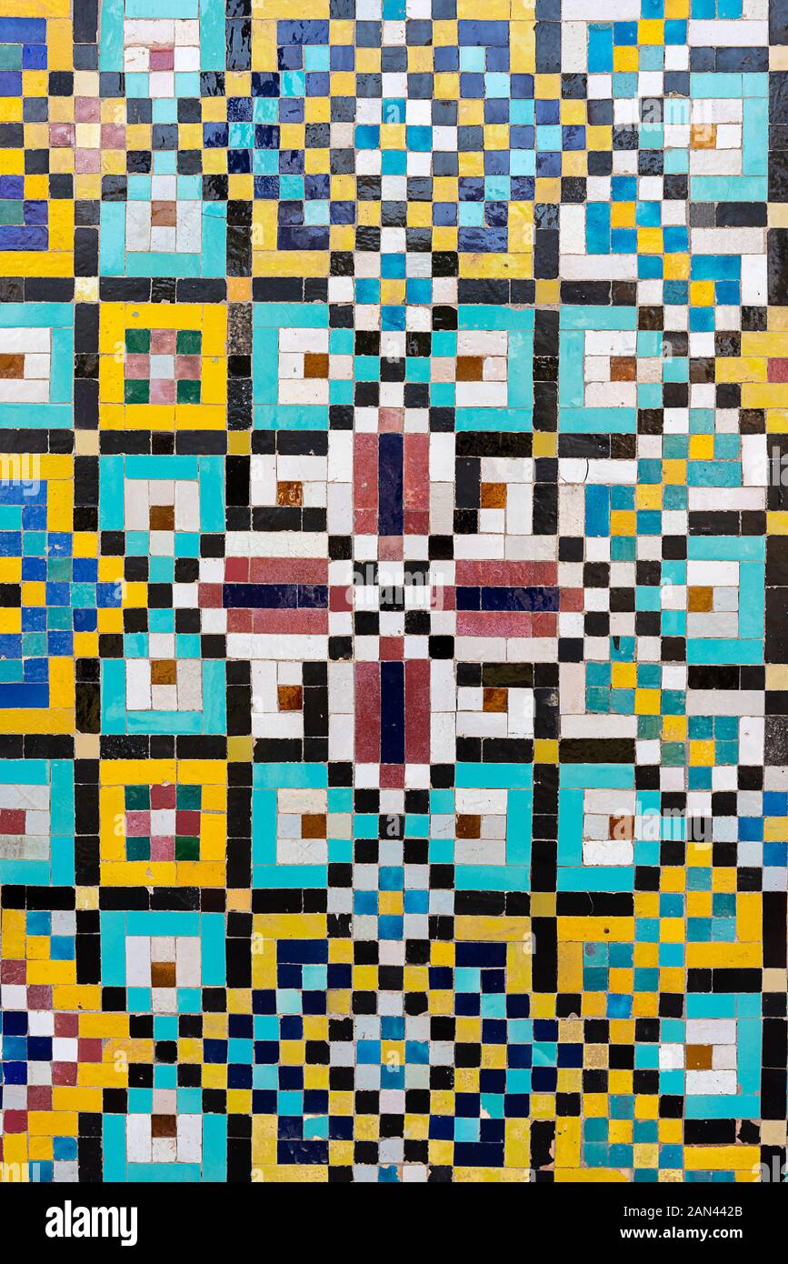 Detail of traditional persian mosaic wall with geometrical ornament in