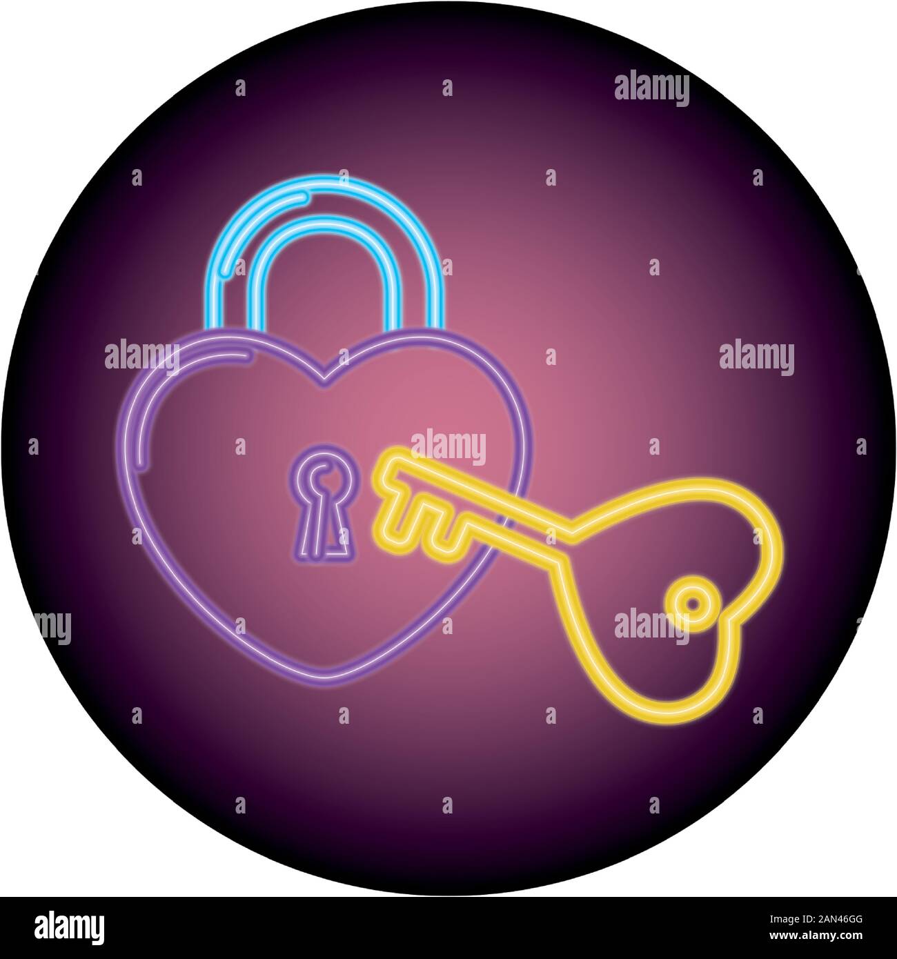 security padlock with heart shaped in neon light Stock Vector