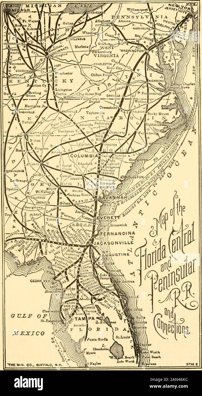 Tourists' and settlers' guide to Florida . acksonville. Only line between NEW ORLEANS and JACKSONVILLE with throughSleepers. Runs throufih the beautiful Middle Florida Hill Country—Pensa-cola and Escamliia Bay. All these trains connect with 8t. Augustine, the Indian River and St.Johns River points, direct for Ocala, Gainesville, Leesburg, Orlando, WinterPark, and all West Coast points—Hunting and Fishing Resorts. Send forlist. |^ Send for best Indexed Map of Florida. NORTHERN AGENCIES: J. L. Adams, General Eastern Agent, 353 Broadway, New York. W. B. Pennington, General Western Agent, 169 Wal Stock Photo