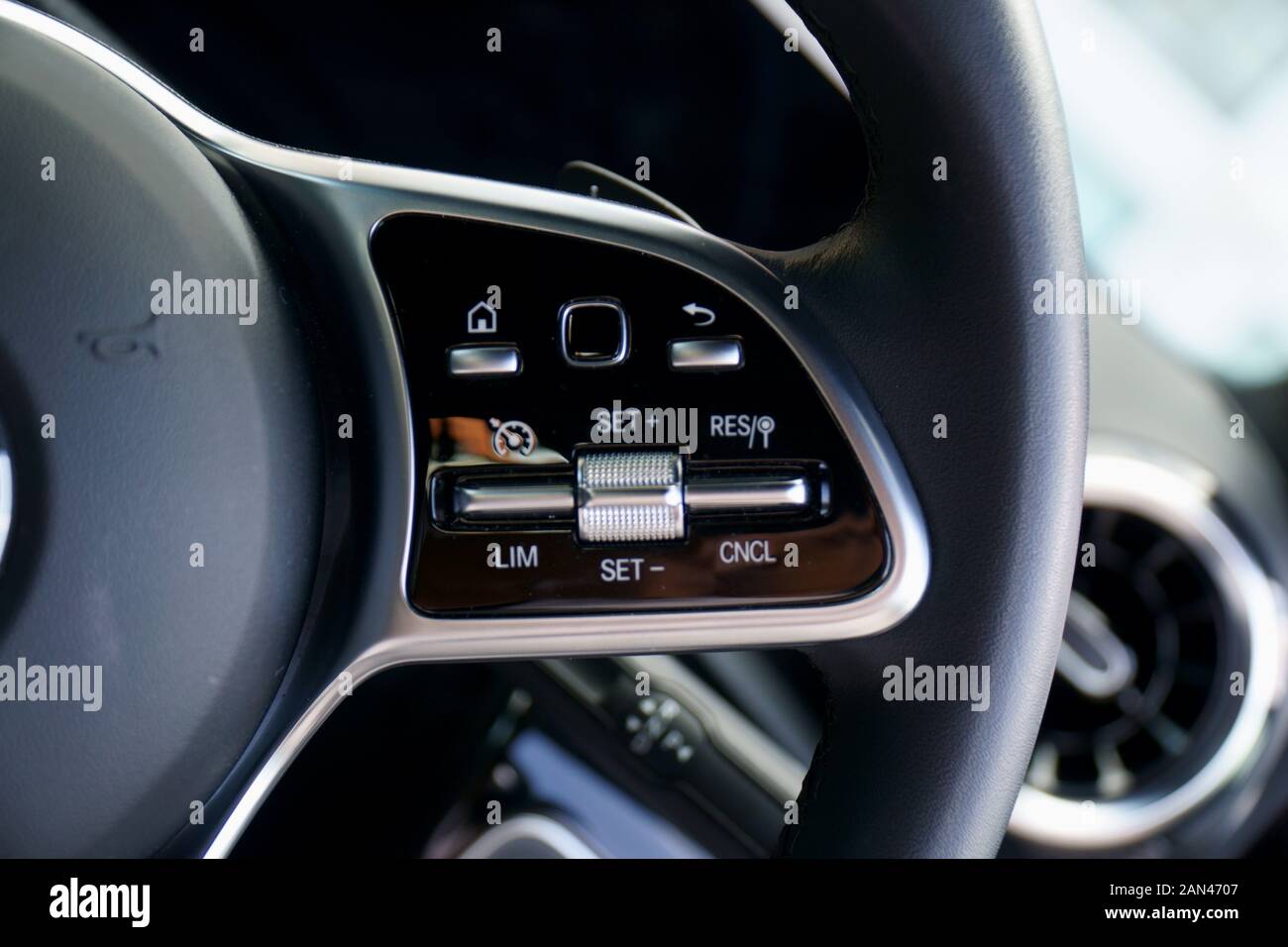 Steering wheel controls on a car Stock Photo Alamy