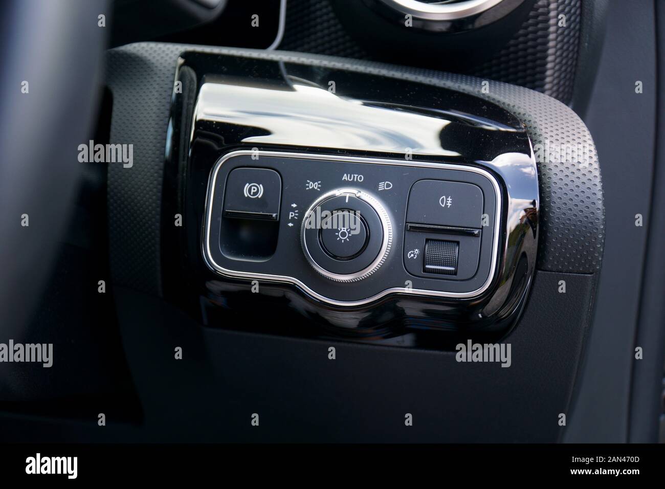 Headlight controls on a car with automatic headlights Stock Photo