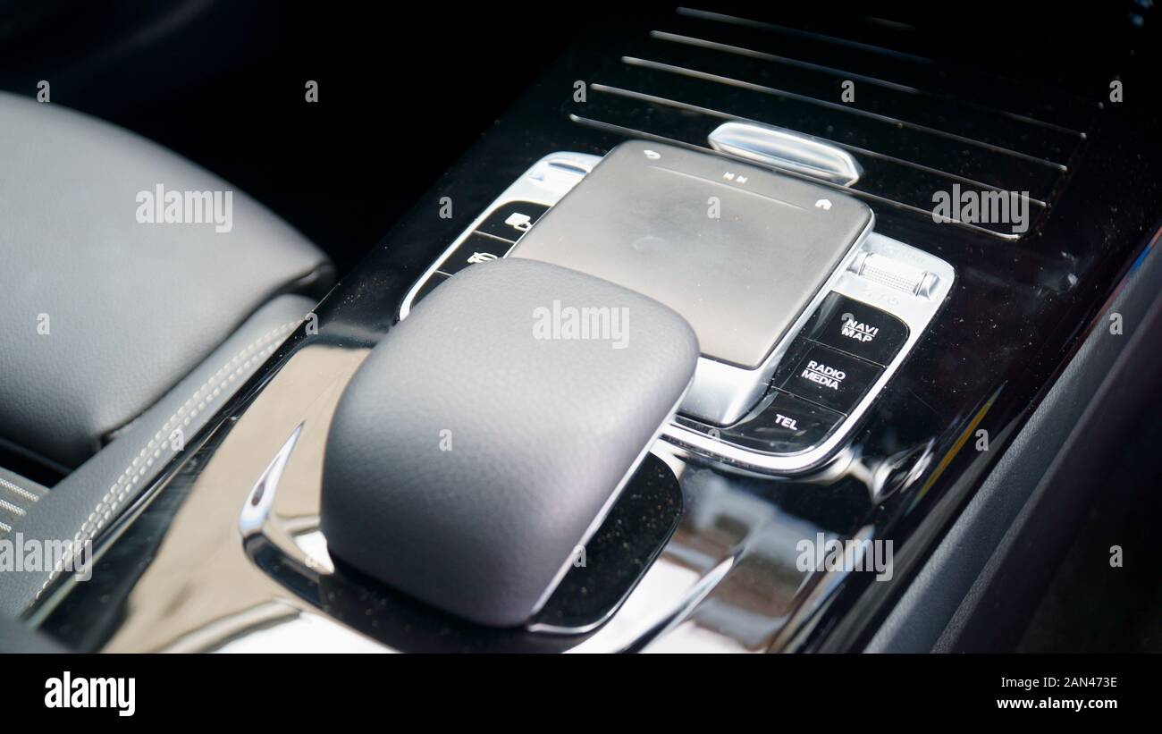 Touchpad for infotainment in the interior of a W177 Mercedes-Benz A-Class car Stock Photo