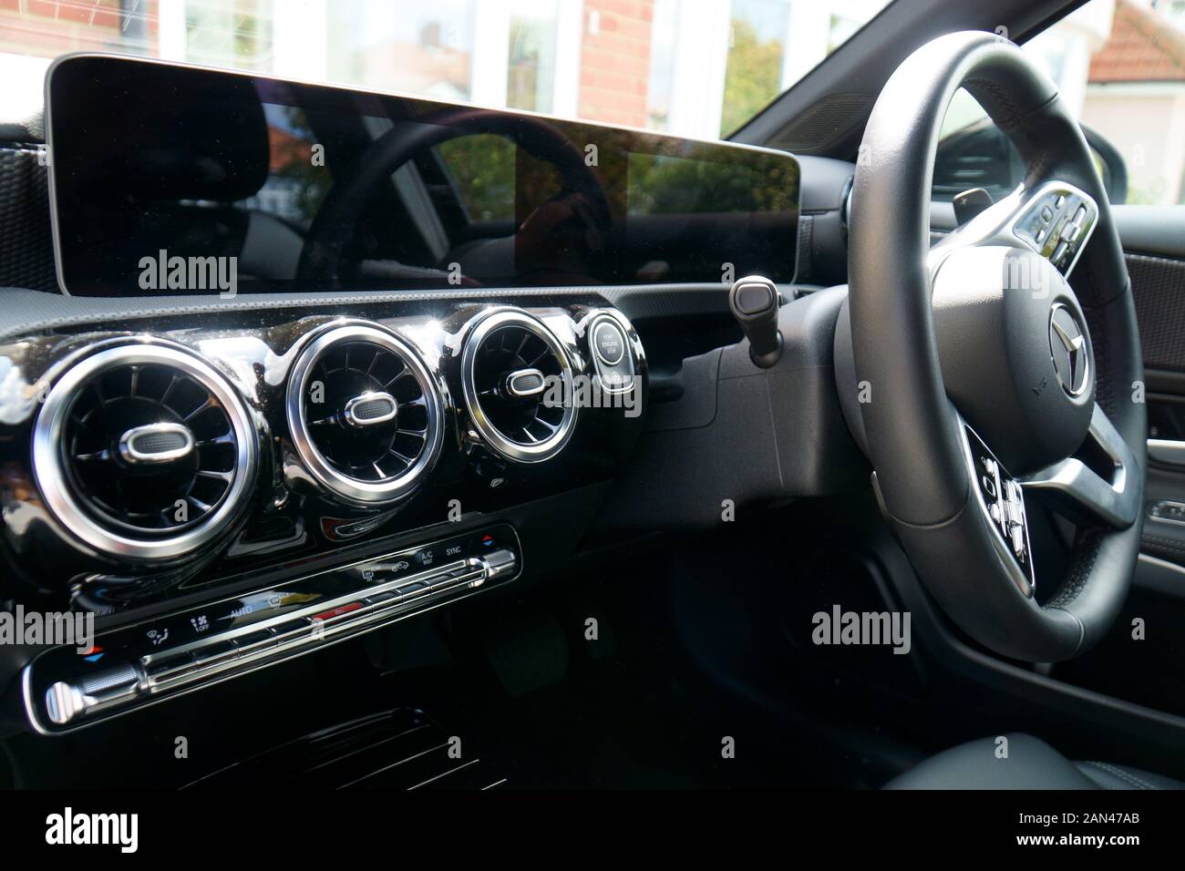 Interior of W177 Mercedes-Benz A-Class in right hand drive configuration Stock Photo