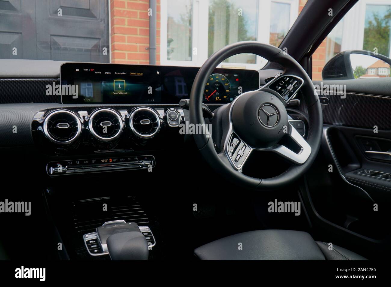 Interior of a W177 Mercedes-Benz A-Class in right hand drive configuration Stock Photo