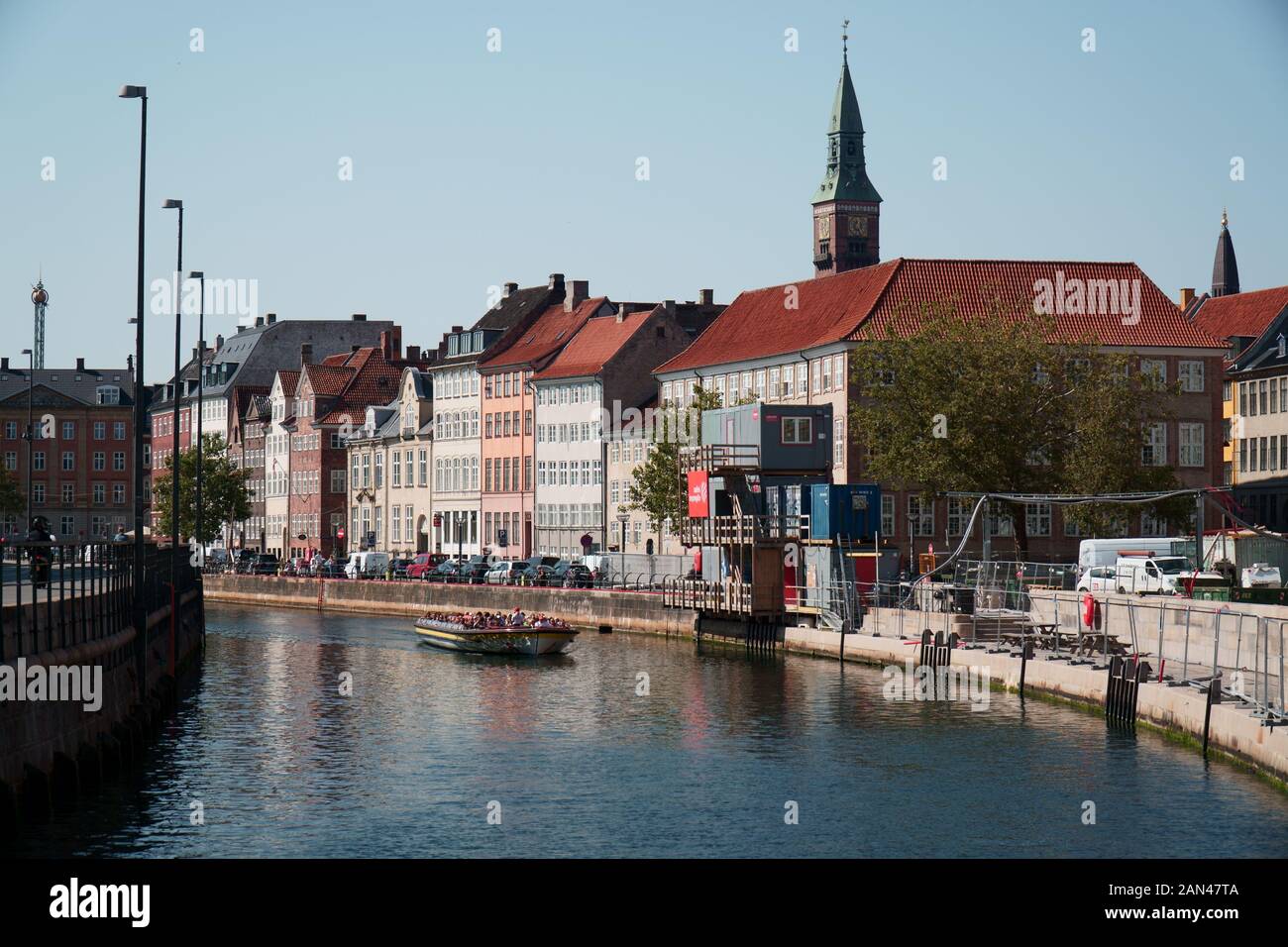 Canals through central Copenhagen with buildings on one side Stock Photo
