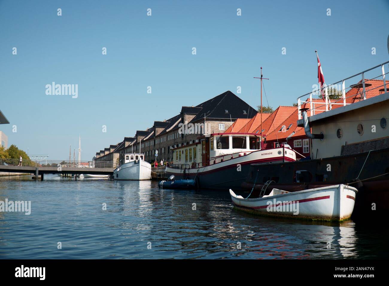 Boats in canal in Copenhagen, Denmark Stock Photo