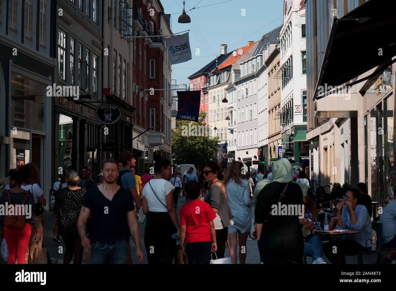 A busy street in central Copenhagen in summer Stock Photo