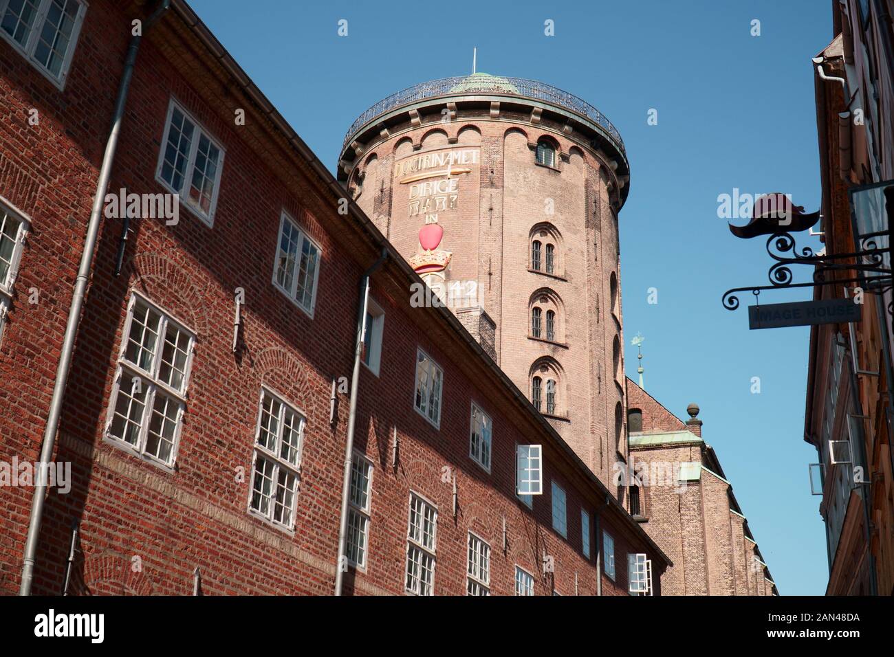 The Round Tower in Copenhagen, Denmark, as viewed from a street below Stock Photo
