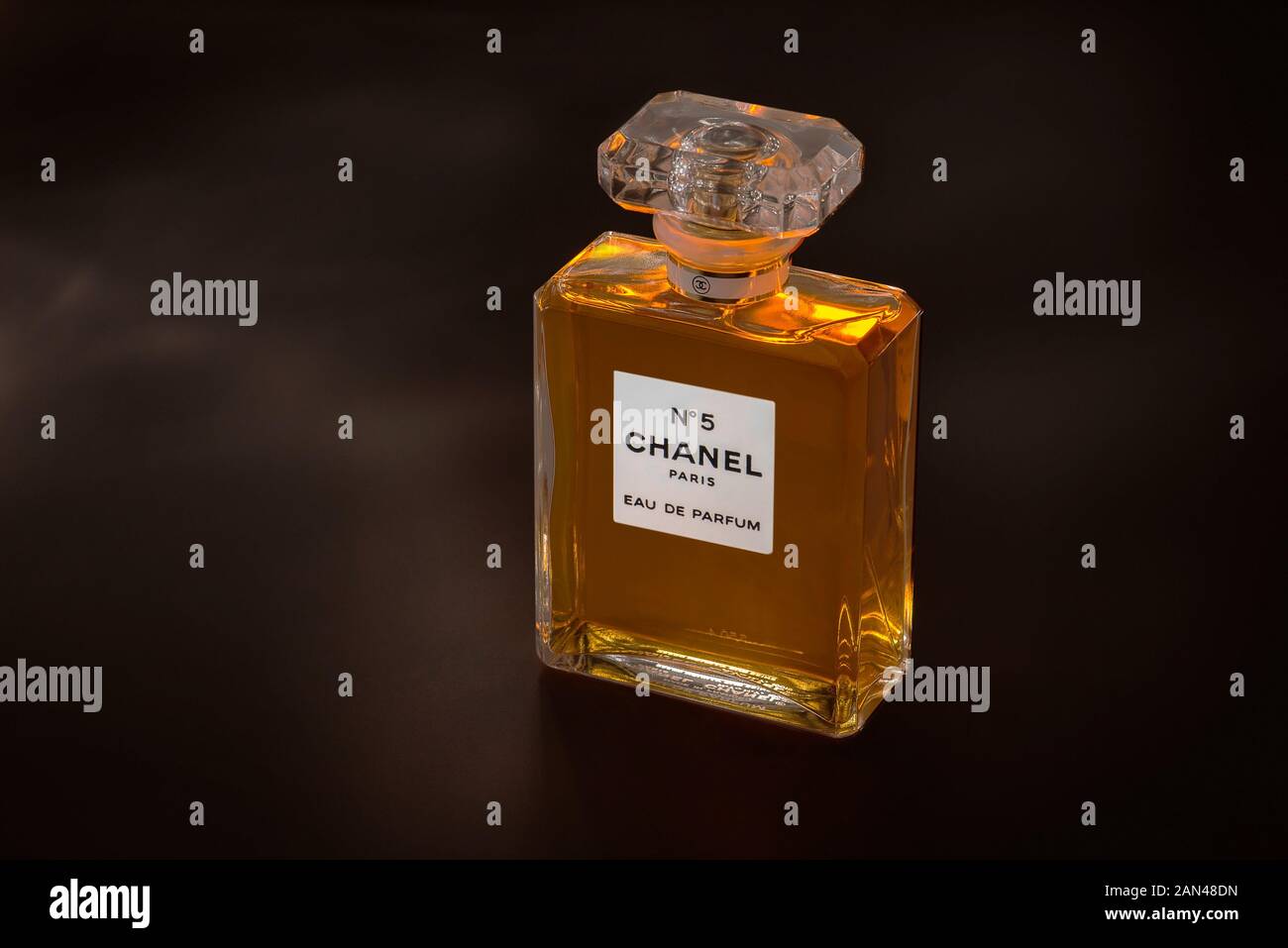 A bottle of Chanel No. 5 Paris Eau de Parfum Stock Photo