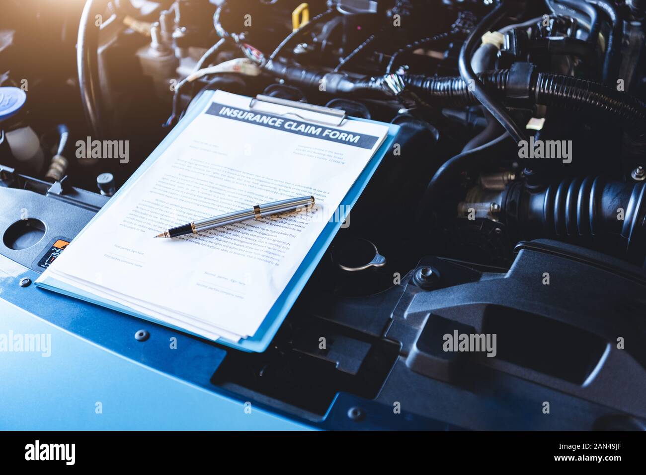Clipboard On Car With Car Insurance Claim Form For Customer Maintenance Vehicle Checklist In Auto Repair Shop Garage Engine Repair Service Concept B Stock Photo Alamy