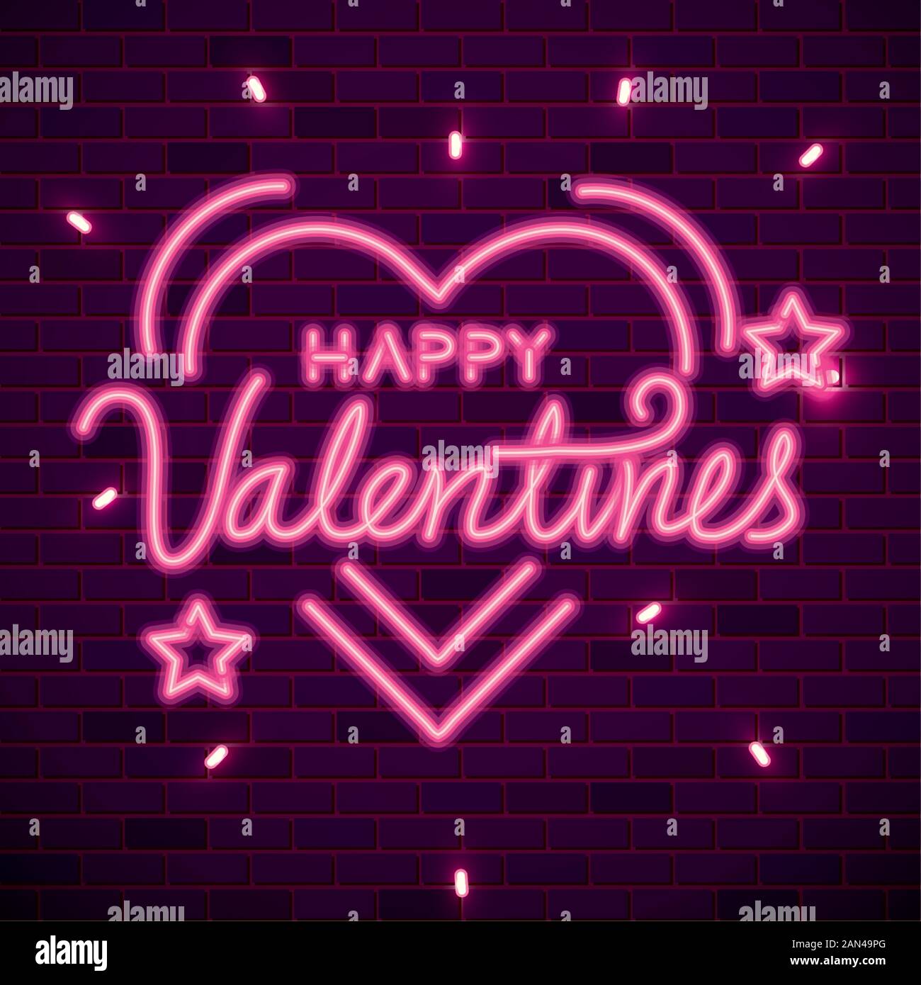 happy valentines lettering of neon light Stock Vector Image & Art - Alamy