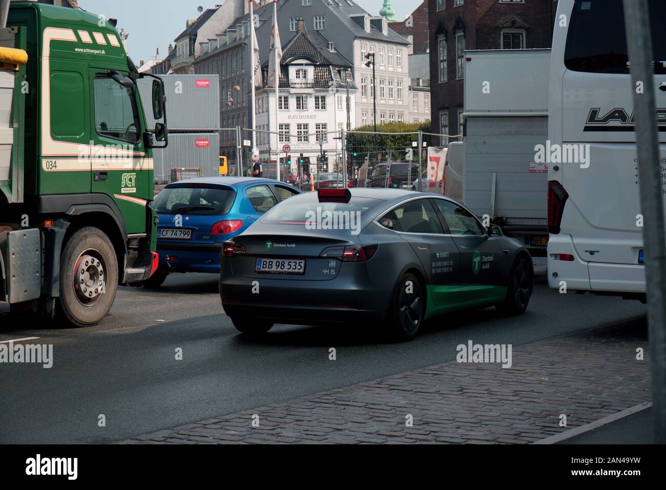Tesla Model 3 taxi operating in Copenhagen, Denmark Stock Photo