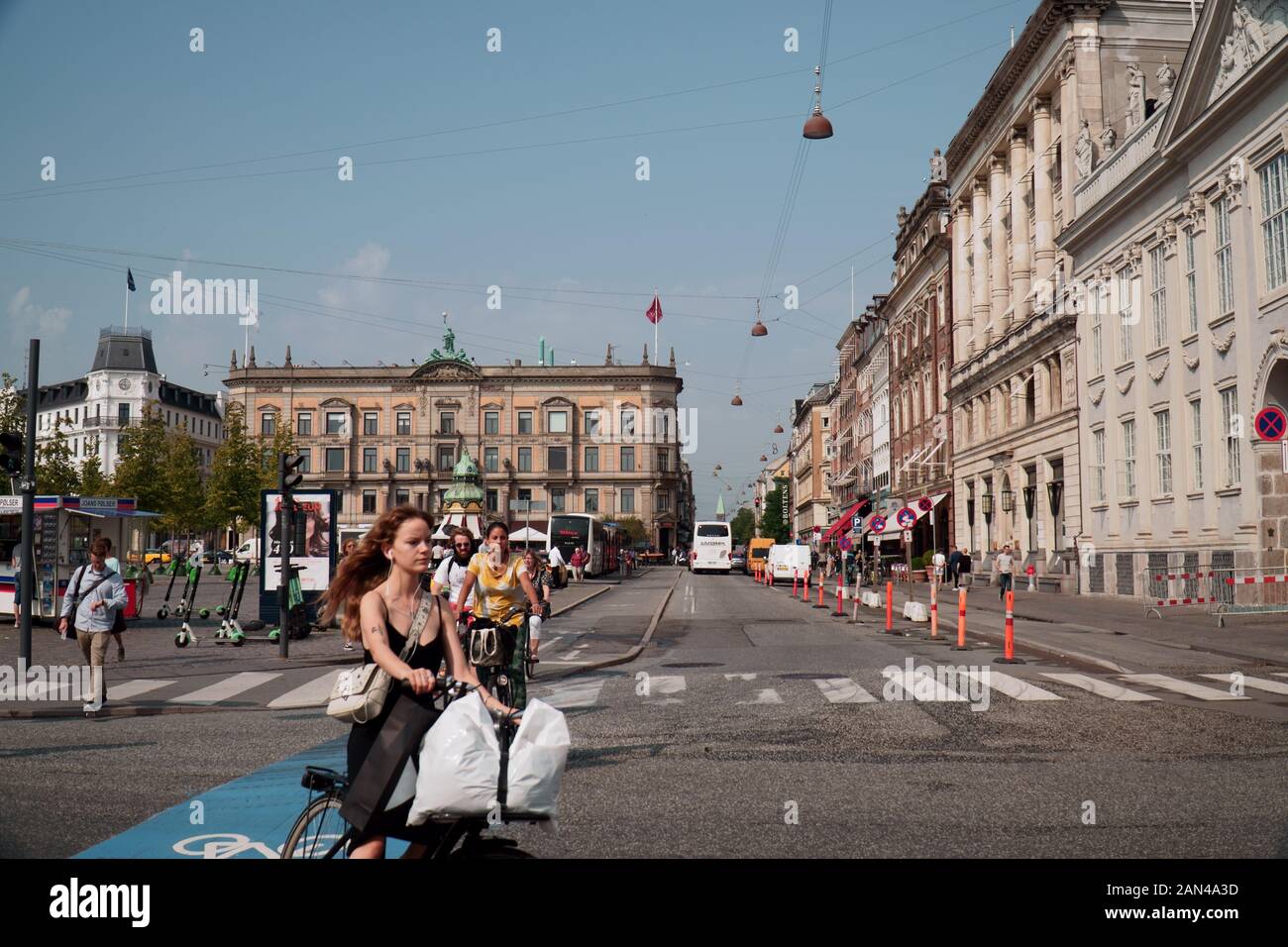 Cyclists at a junction in Kongens Nytorv, Copenhagen Stock Photo